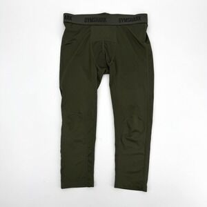 Gymshark Mens Compression Leggings 3/4 Tights Olive Green Training Size Small